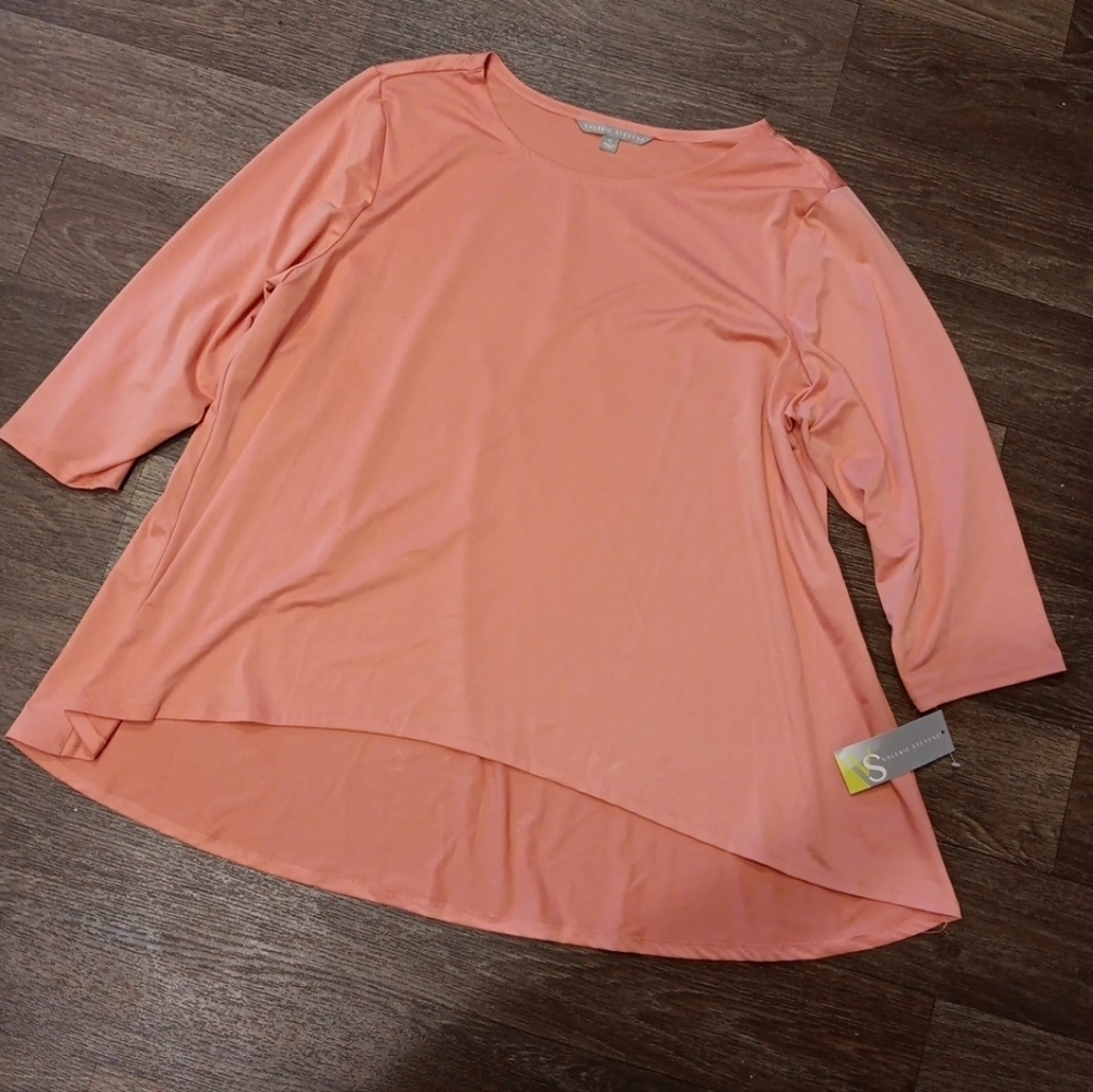 Valerie Stevens Orange Asymmetrical 3/4 Sleeve Tunic